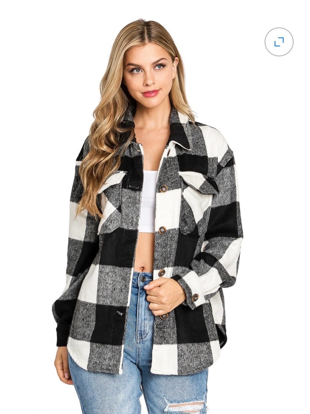 Love Tree Black Gingham Mid-weight Button Down Jacket Shacket large EUC
